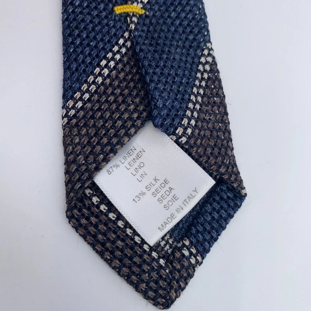 Eton Tie Mens One Size Multi Striped Linen Classic Luxury Necktie Made in Italy